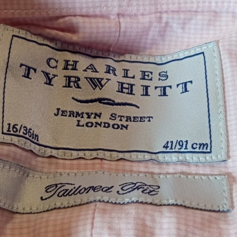 Charles Trywhitt Shirt Mens 16 36 Pink Check Tailored Fit‎ Dress Button Up - Picture 4 of 5